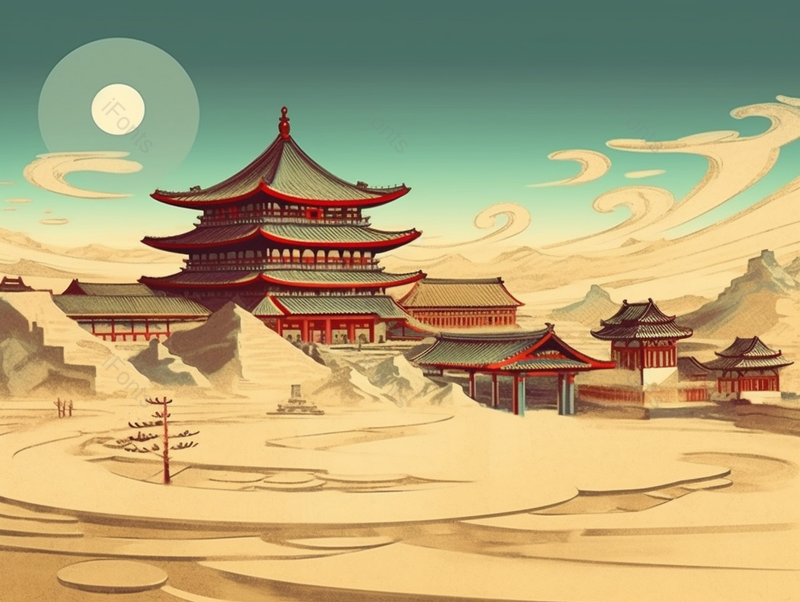 敦煌古城西北沙漠中国传统古典主义国潮插画,插画/手绘图,插画/手绘图库,插画/手绘图下载,插画/手绘